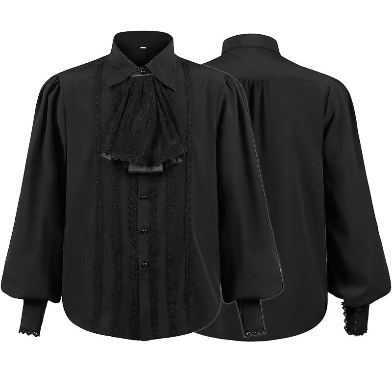 

Men's Long Sleeve Shirt Black Vampire Renaissance Victorian Steampunk Blouse Gothic Halloween Cosplay Costume