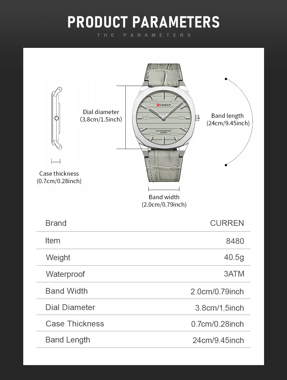 CURREN Herren Minimalistisches Quarz-Armbanduhr ohne Sekundenzeiger, Modisches Schlankes Leichtgewicht-Armband mit Lederband 8480 – Detail 5