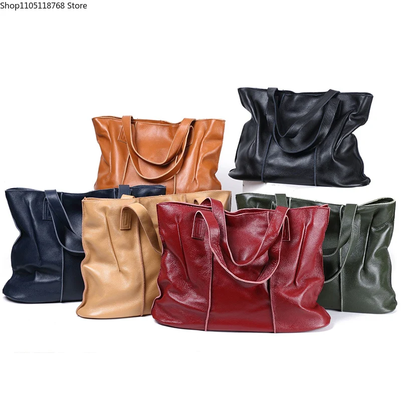 

Женские сумки-тоут из мягкой яловой кожи, большая вместительная сумка на плечо, повседневные дорожные сумки для покупок, универсальные