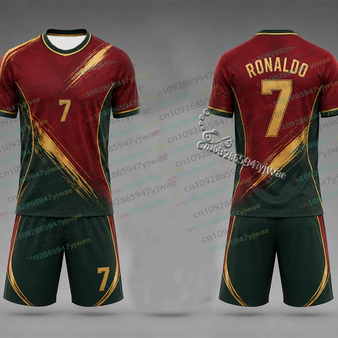 26/27 Sonderedition Kinder-T-Shirt-Set 2-teiliges Set Ronaldo Nr. 7 Fan-Fußballtrikot T-Shirt-Shorts-Set Damen Herren Trainingsanzug 2-teilig – Detail 5
