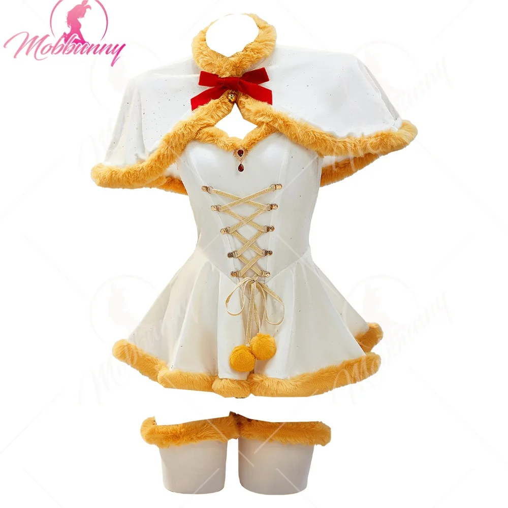 

MOBBUNNY женский Frieren Derivative, зимний рождественский сексуальный костюм для косплея, боди с открытыми плечами, накидка и носки