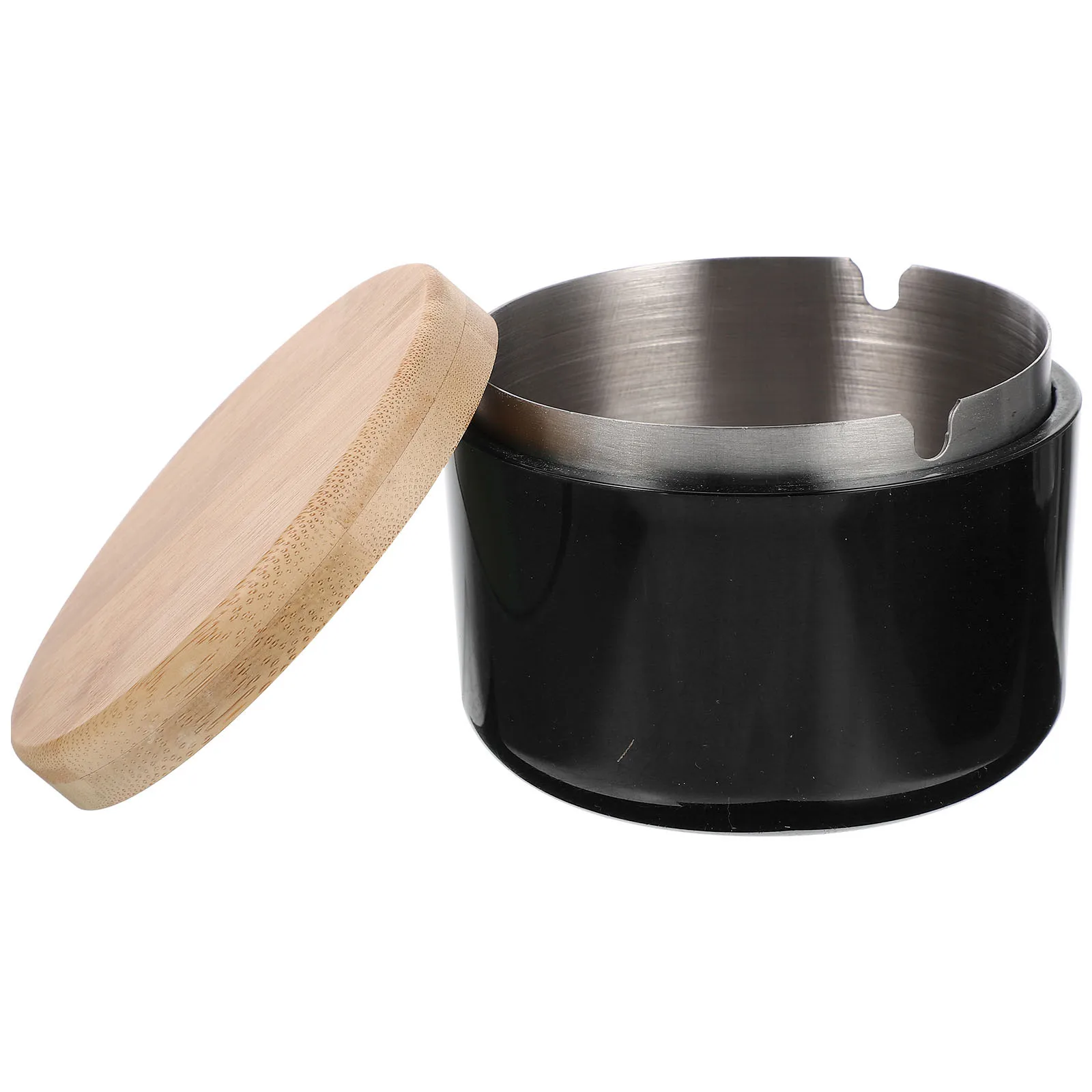 

Bamboo Cover Ashtray Round Large Capacity Windproof Desktop Container For Home Office Smoking Supplies Decorative Ashtray