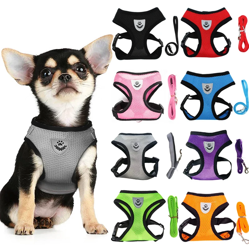 

Cat Small Dog Breathable Mesh Harness And Leash Kitten Cats Harnesses Little Dog Puppy Harness For French Bulldog Chihuahua Pug