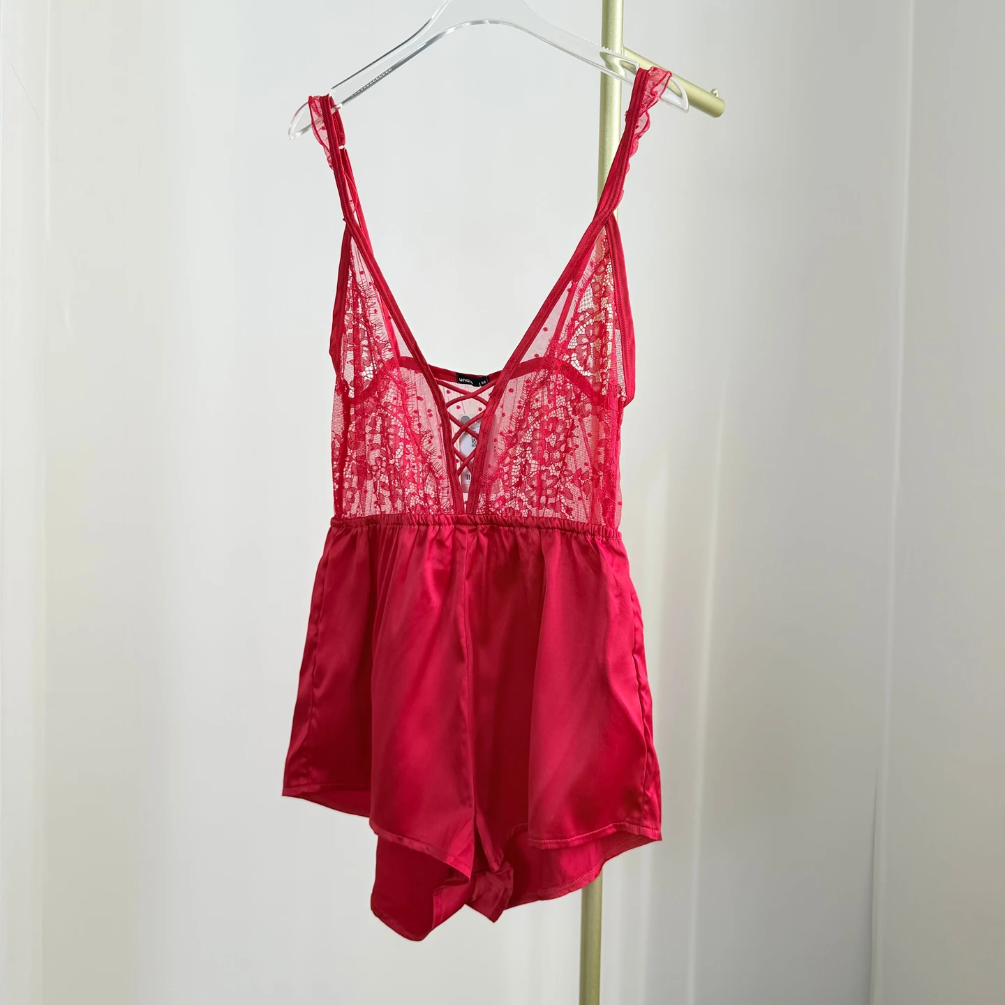 مثير الدانتيل ter قطعة واحدة المرأة حزام أحمر عالية الخصر orts الراقية يشعر تخفيف Sle بنطال ذو قصة أرجل واسعة ort طول النايلون F...