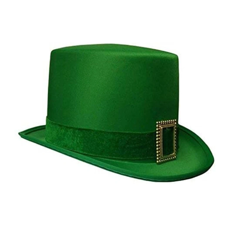 Green Irish Saint Patricks Day Hat Adult Unisex National Day Carnival Flat Top Hat Halloween Christmas Party Dress up Costume