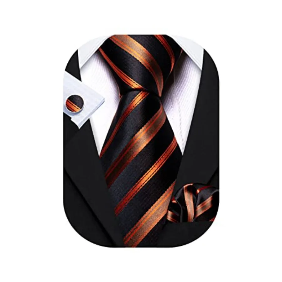 

Barry.Wang Tie Sets for Men Silk Stripe Necktie Woven Checke Hkerchief Cufflinks Formal Business Wedding