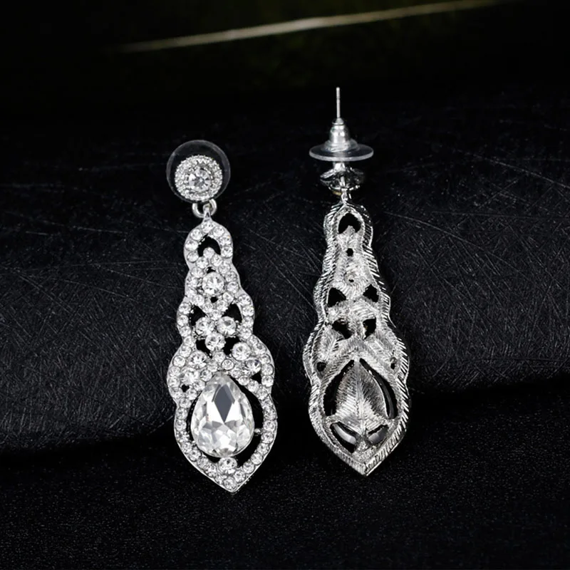 Pendientes Largos de Cristal Brillante de Lujo para Mujer, Exquisitos Pendientes de Cristal con Tachuelas Huecas, Joyería de Novia para Boda