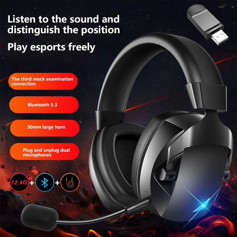 Auriculares inalámbricos para juegos con micrófono desmontable con cancelación de ruido 2,4G Bluetooth-USB-3.5mm conector con cable 3 modos para múltiples dispositivos