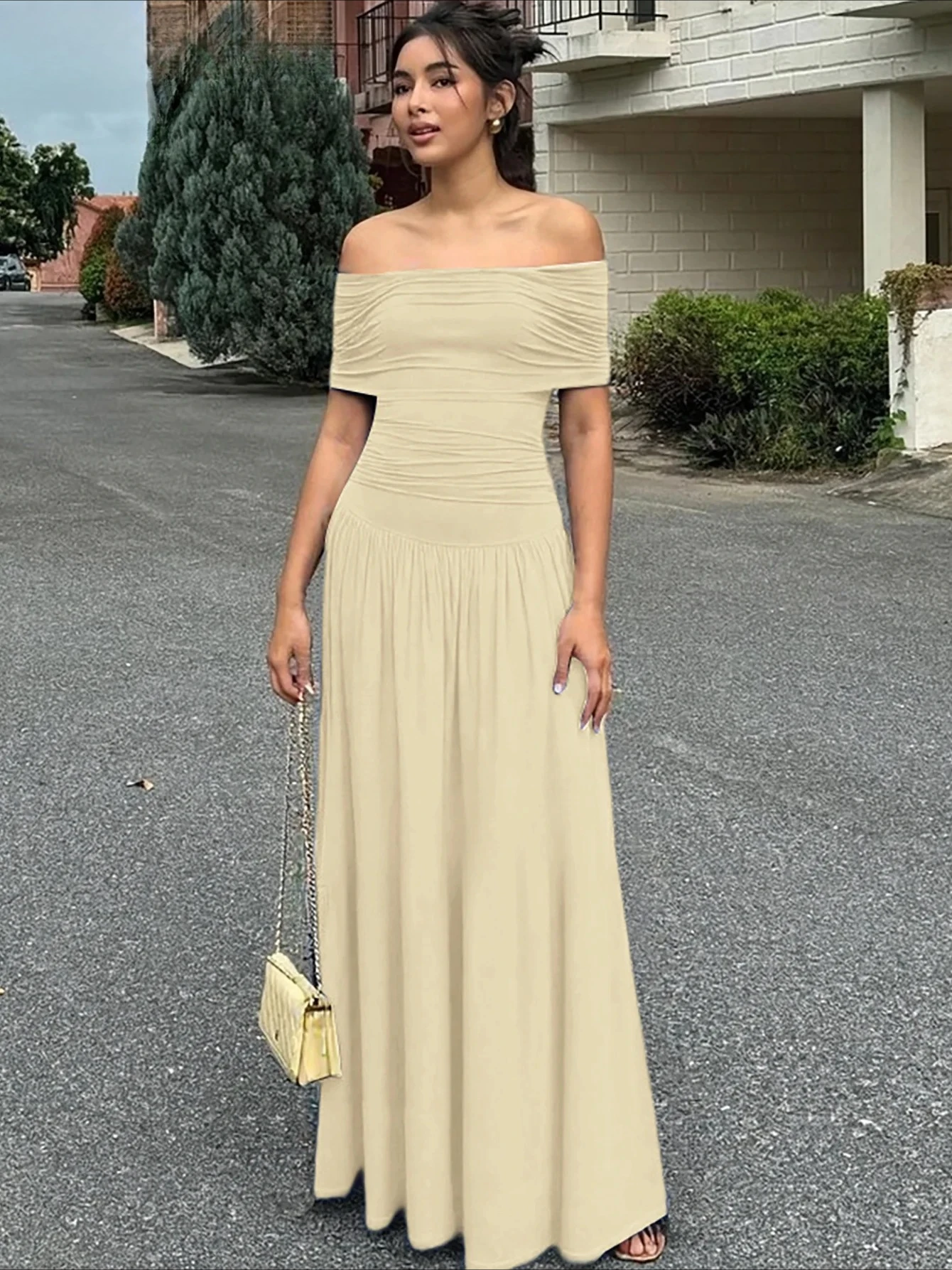 ชุดเดรสเรียบหรู เซ็กซี่ สง่างาม เหมาะสำหรับงานปาร์ตี้ คลับ งานพรอม เสื้อผ้าฤดูร้อน เปิดไหล่ ไร้แขน โชว์หลัง ทรงเข้ารูป จับจีบ