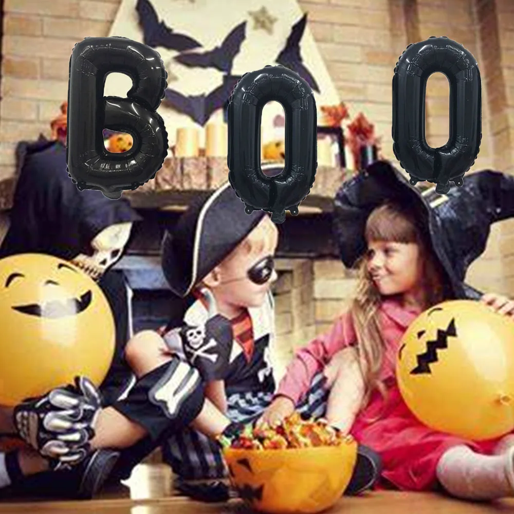 3pcs 16inch Black Boo Letter Air Balloons Halloween Foil Balloon Halloween Party Decorations Surprise Hotel Mall Party Decor