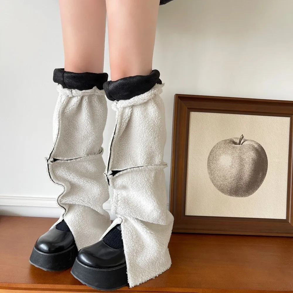 موضة سميكة الجلد المدبوغ تدفئة الساق منتصف العجل حماية الرياح غطاء للقدم بدوره إلى أسفل طوق تصميم الأحذية الدافئة غطاء الشارع الشهير #2