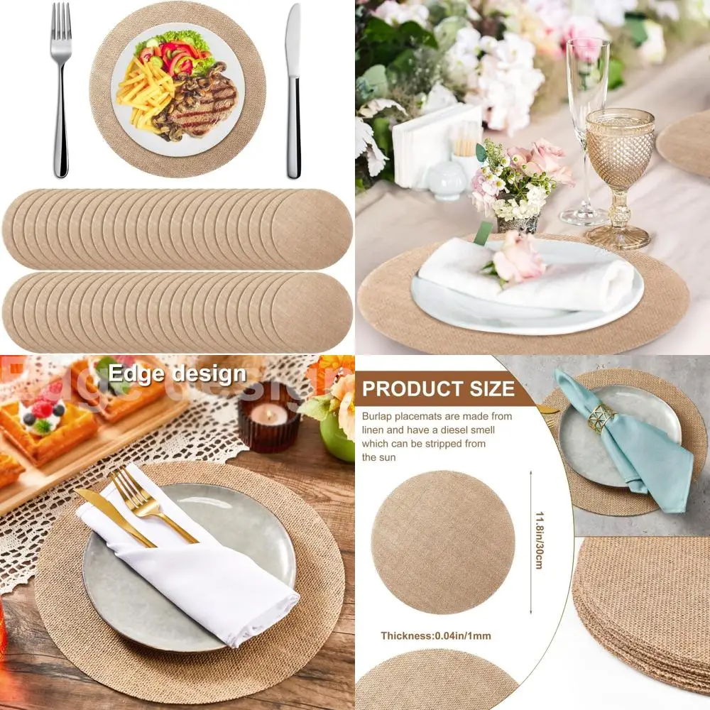 

Многоразовые салфетки из мешковины, набор из 100 предметов, коричневые круглые коврики для стола, круглые настольные украшения в деревенском стиле для повседневного использования