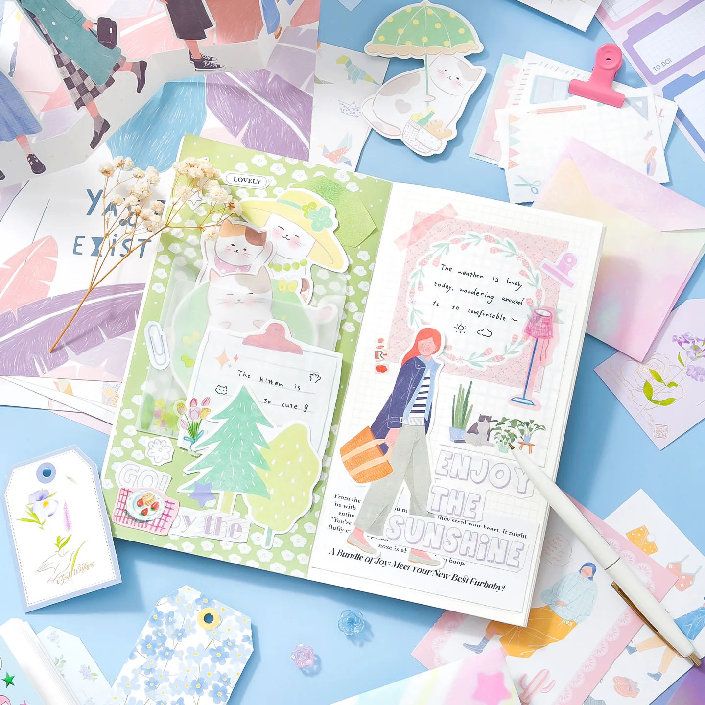 Zestaw do scrapbookingu GO 64 elementy - inspiracja, materiały dekoracyjne, papier, naklejki, kartki, DIY, kolaż, dziennik. — zdjęcie produktu 5
