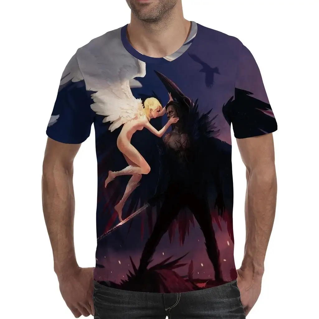 الرجال تي شيرت روح أنيمي ثلاثية الأبعاد الفلورسنت الملاك طباعة تي شيرت للجنسين الكبار محب ثلاثية الأبعاد تي شيرت الشارع الهيب هوب المتضخم تي شيرت #2