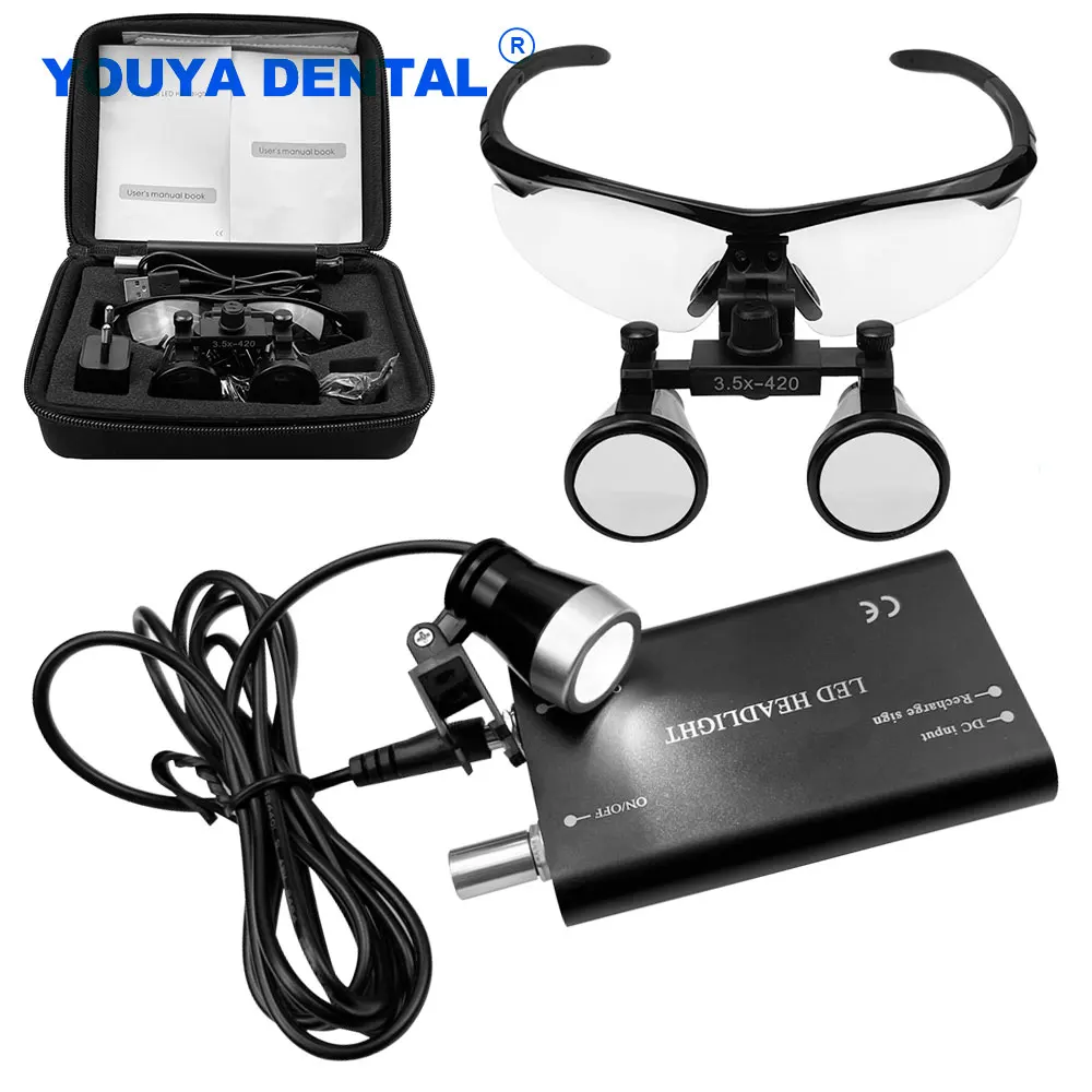 

Dentistry Binocular Magnifier 3.5x 420mm Working Distance Medical Magnification Binocular with LED Headlamp for Surgery Surgical