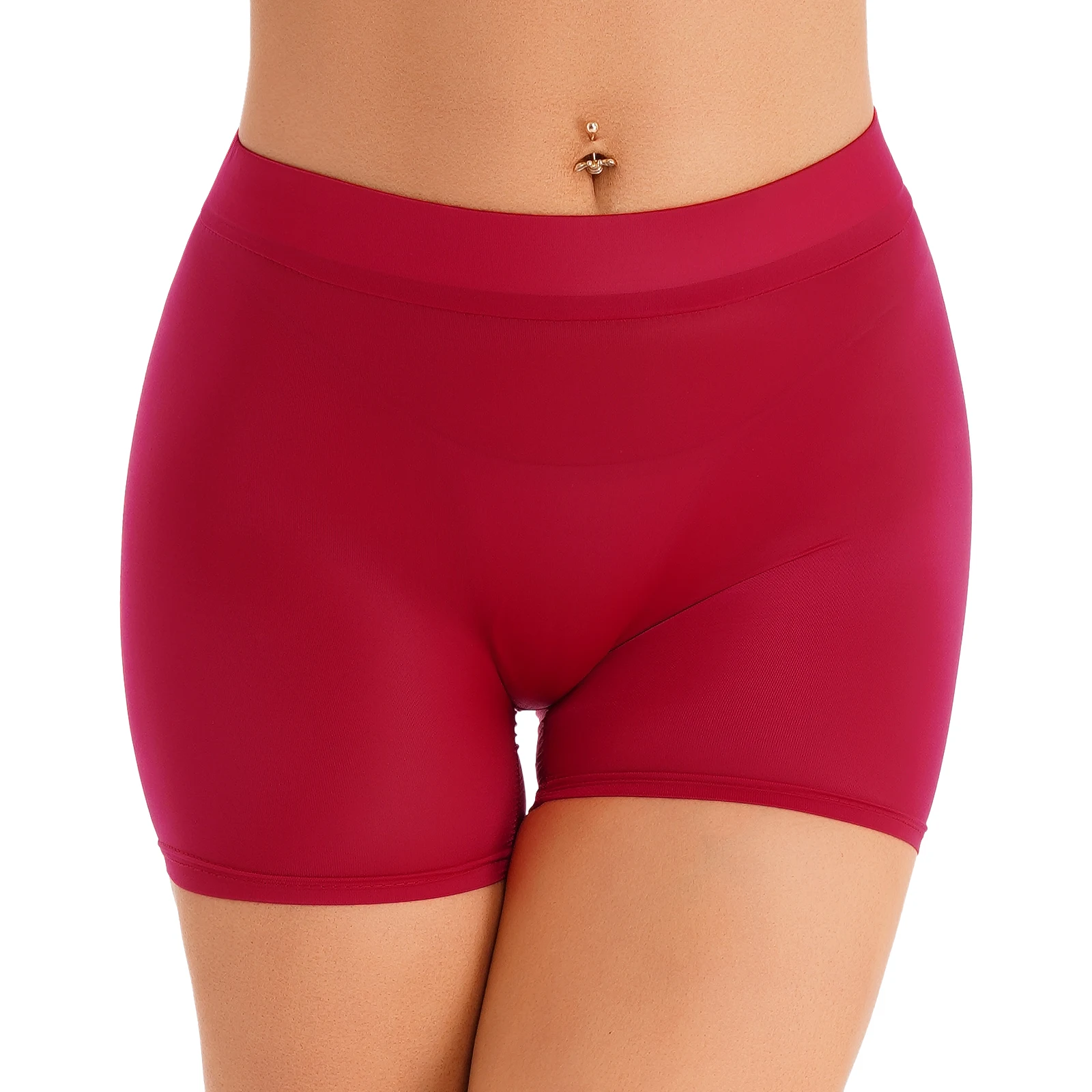 

Women Glossy Semi See-through Boxer Shorts Stretchy Solid Color Low Rise Shorts Hot Pants Underwear Safety Shorts Yoga Sportwear