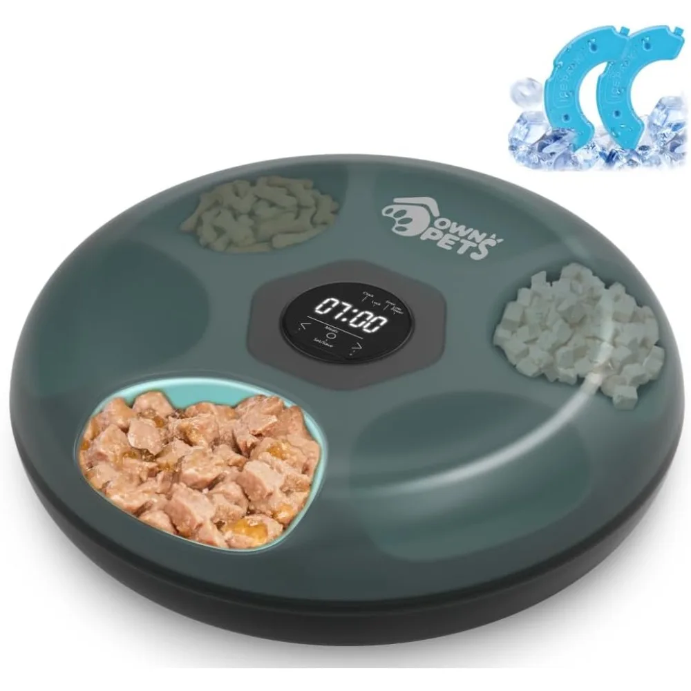 

Automatic Cat Feeder for Wet and Dry Food, with 2 Ice Packs, 6 Meals Programmable Timed Pet Feeder, Cordless Rechargeable Auto