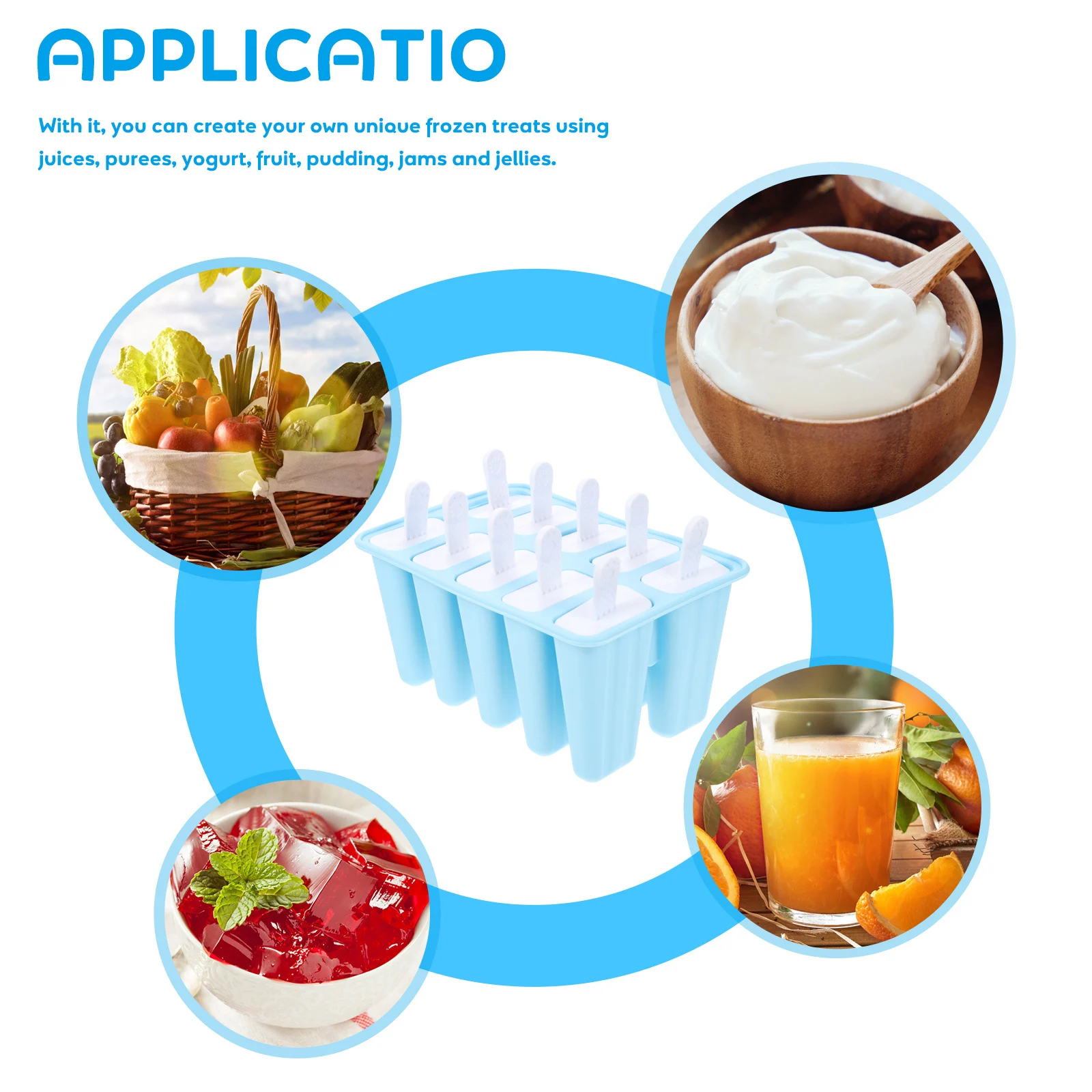 

Silicone Ice Cream Mold 10 Grids Food Grade Non-Leak Reusable Ice Sucker Maker for Juice Yogurt