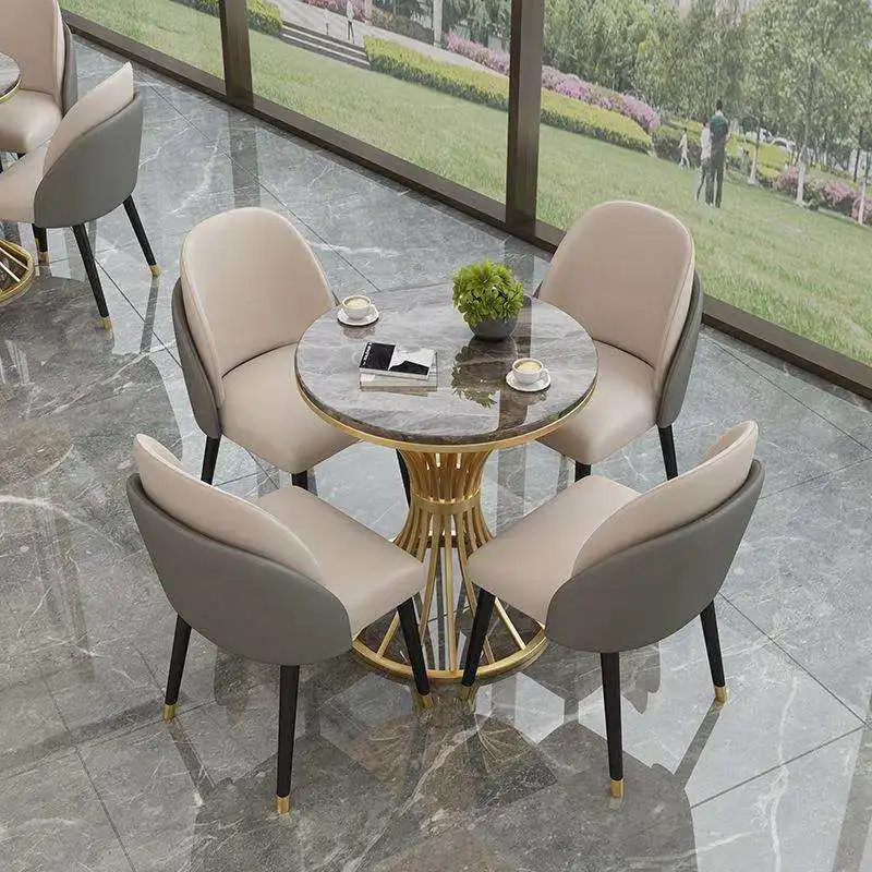 Modern Round 4-Seater Sintered Stone Rock Board Table and Chair Set for Reception Room Milk Tea Shop Commercial Meetings