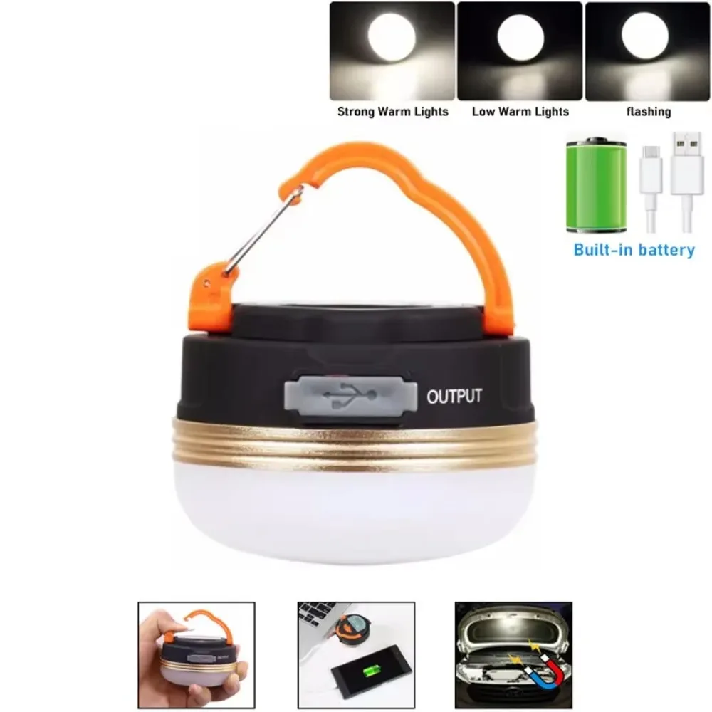 

USB Rechargeable Camping Light Waterproof 5 Modes Outdoor Tent Lamp Retractable Hook Lightweight Emergency Lights