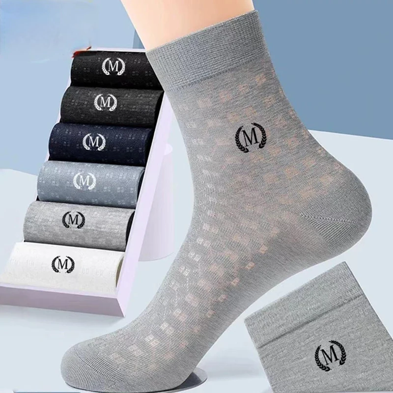 5Pairs Summer Mesh Men's Socks Medium Solid Color Ultra-thin Breathable Sweat Absorption Sports Stockings Ice Mesh Eyes Sock