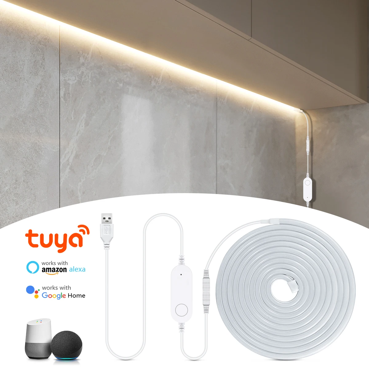 Tuya Smart WiFi 5V USB Powered Neon LED Strip Tape With Dimmable APP Alexa Google Voice Control For Sign Wall Kitchen Bedroom