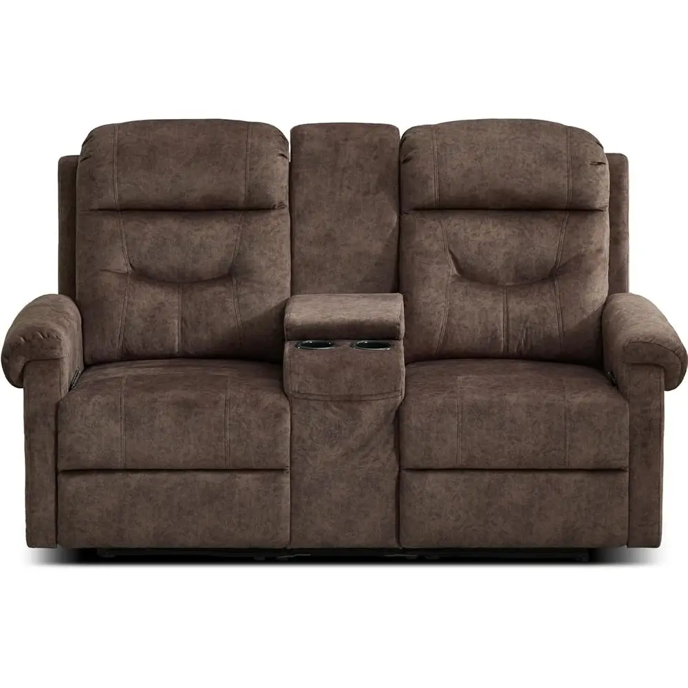 

2 Person Velvet Recliner Loveseat with Cup Holders, Storage, and Lumbar Pillow, Brown