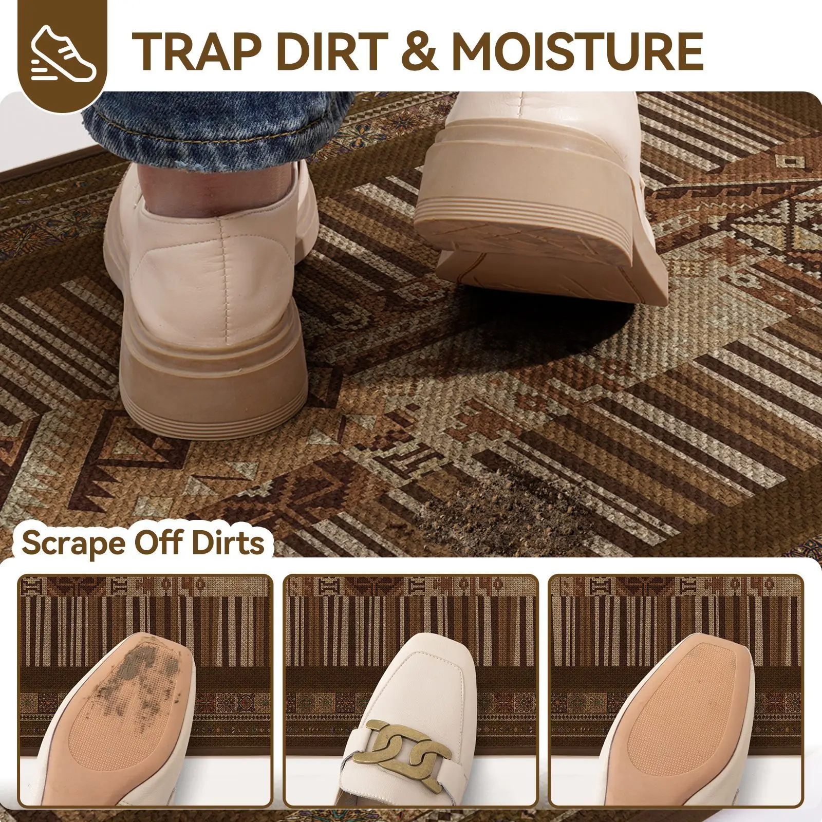 Retro Linen Entryway Mat, Wear Resistant Dirt Trapper Non Slip Mat, Absorbent Dirt Resistant Door Mat for Front Door Entrance