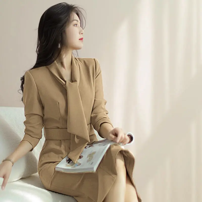 New Style of Women's Clothing Elegant and Elegant Lady's Over-the-knee Long Skirt Light and Luxurious Fishtail Windbreaker With