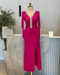 Customized Exquisite Jersey Sequined Pleat Straight V-neck Midi Dresses Quinceanera Formal Modern Style Classic