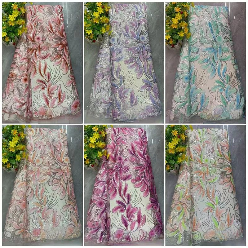 

1 Yard Luxury Embroidery Sequins Lace Fabric Nigerian French Tulle Lace Fabric For Diy Sewing Women Dress Garments