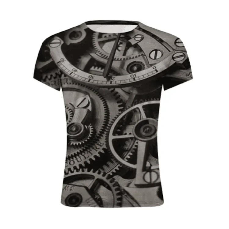 Heavy Mechanical Watch Pattern Short Sleeved 3D Digital Printing High-end Casual Slimming Ins Men's T-shirt Summer New Style