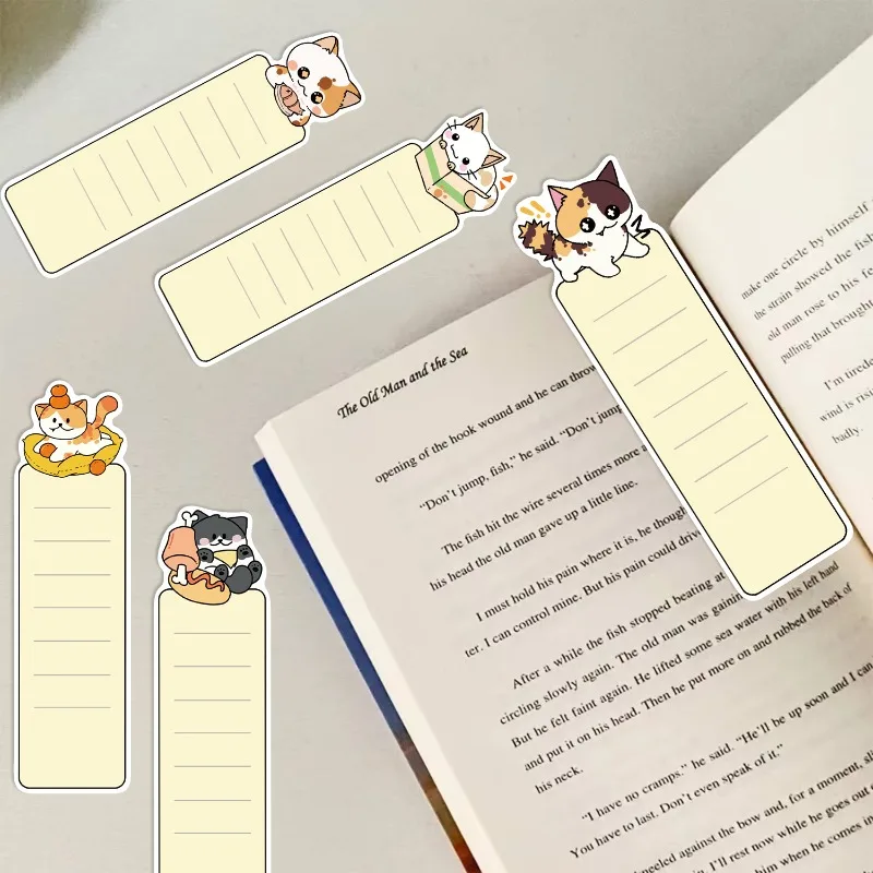 30Pcs/Pack Cute Cat Themed Bookmarks, Cartoon Kitty Decorative Page Markers, Student Reading Stationery