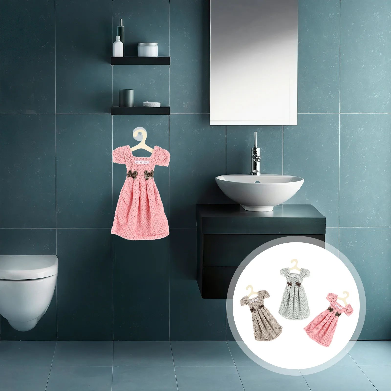 

3 pcs Hanging Absorbent Towel Skirt Shape Soft Bathroom Kitchen Dress Hand Towel For Wash Cloth Household Multi-Use Home