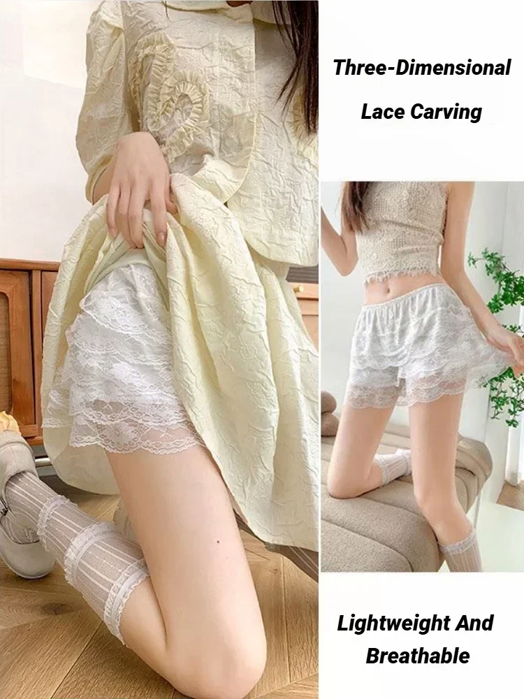 Women\'S Casual Shorts Summer Korean Version Versatile Outerwear Fashion Leggings Floral Lace Safety Pants Women Petticoa Loose