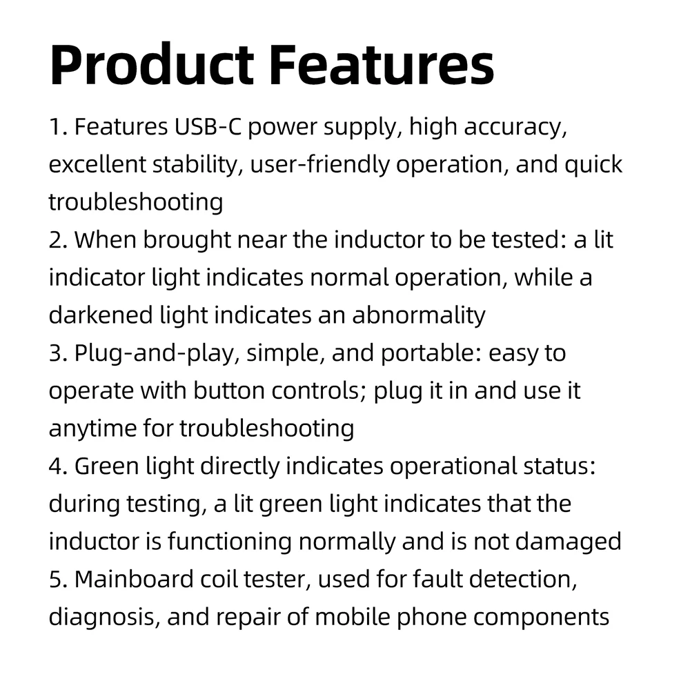 W01 Typ-C Induktanz-Tester, Motherboard-Spulentester zur Fehlererkennung und Diagnose von Mobiltelefon-Komponenten und Reparatur – Detail 11
