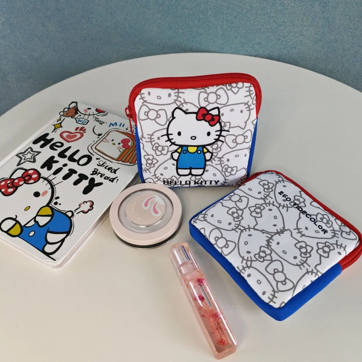 Olá kitty saco de armazenamento portátil dos desenhos animados menina guardanapo sanitário bonito fone de ouvido saco de maquiagem bolsa de moedas titular do cartão saco