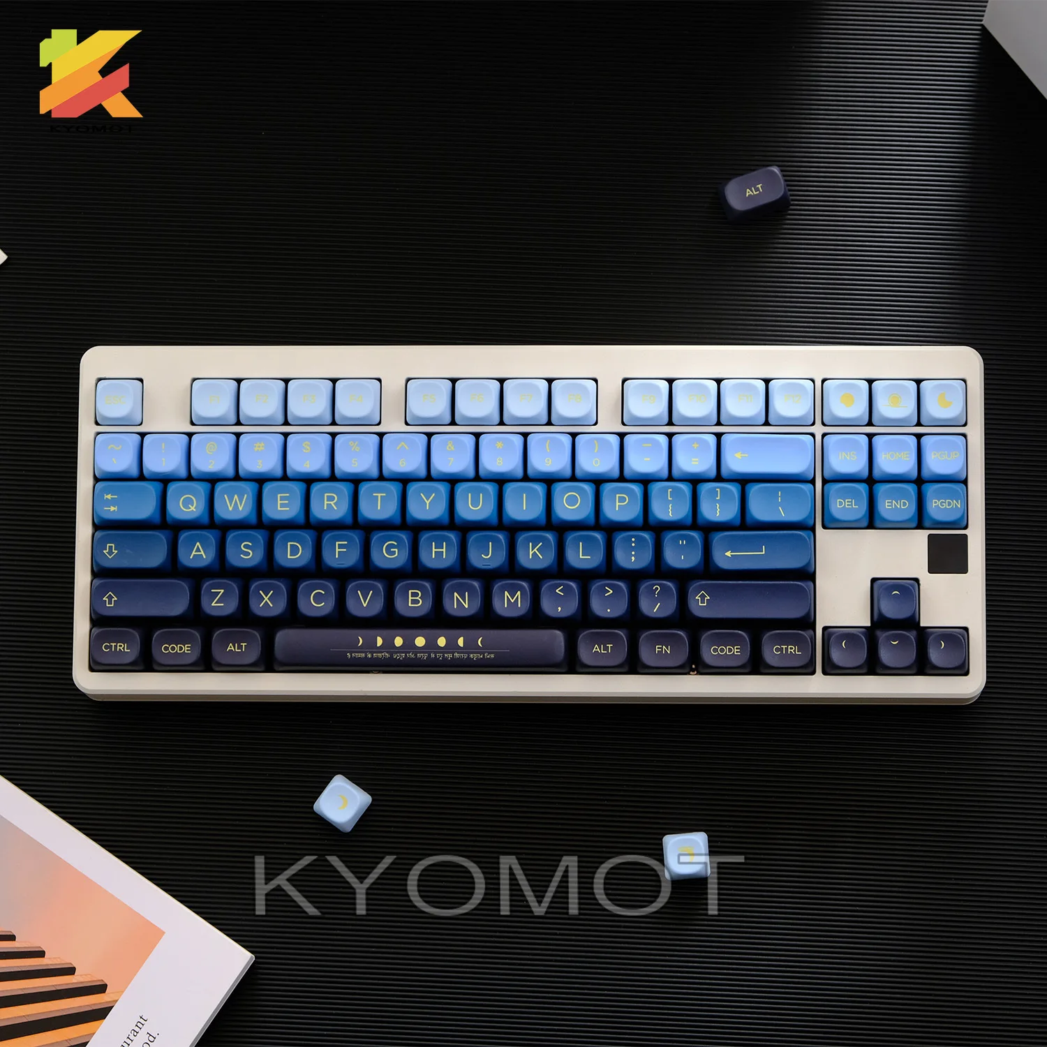 KYOMOT 125 Keys Moonrise Keycap XOA Profile PBT Dye Sub Golden Moon Orbit Keycaps For MX Switches DIY Mechanical Keyboard Gifts