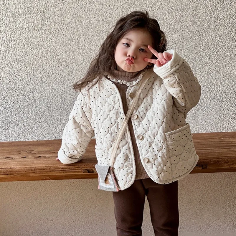 

Baby Girls Warm Cotton Jacket Girls Children's Autumn Winter Thick Cotton Coat Korean New Thickened Girl Winter Cotton Coat