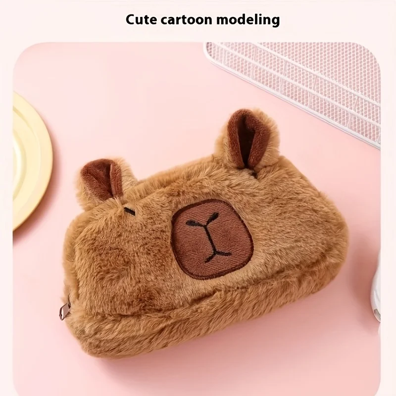 A capybara pencil case, plush pencil case, large-capacity stationery box, makeup brush storage bag, office sundry storage, penci