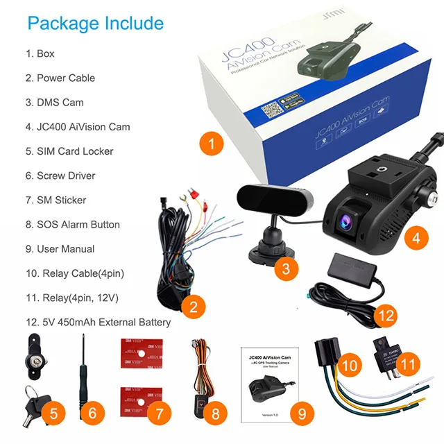 2026 JIMI JC400D JC170 AI Vision Live Streaming Remote Video Driving Behavior Analysis 4G Wifi Hotspot DMS Dashcam Auto Dash Cam