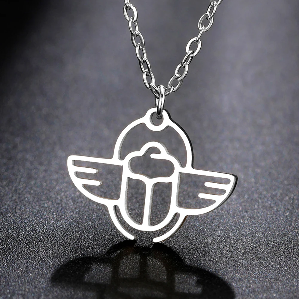 Dawapara Ancient Egyptian Scarab Necklace Protection Symbol Divine Minimalist Necklace Stainless Steel Jewelry