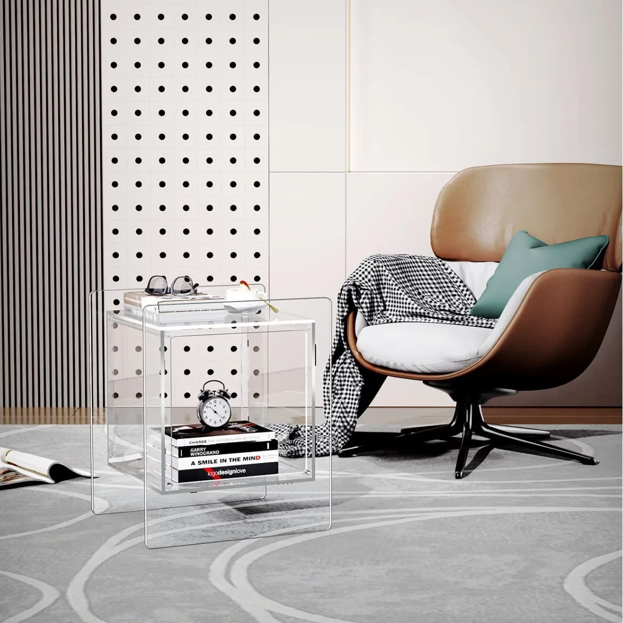 Acrylic bedside table Color bedside table with open storage rack Living room Transparent side table Cross-border