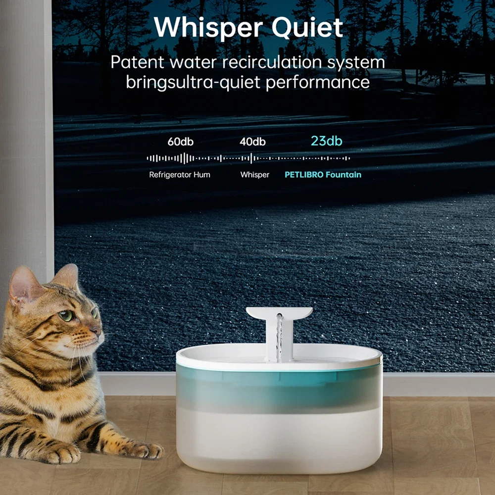 Super Quiet Cat Water Fountain with Two Flow Modes Pet Water Fountain, 71 oz/2.1 Liter Visible Water Level Dog Drink Fountain