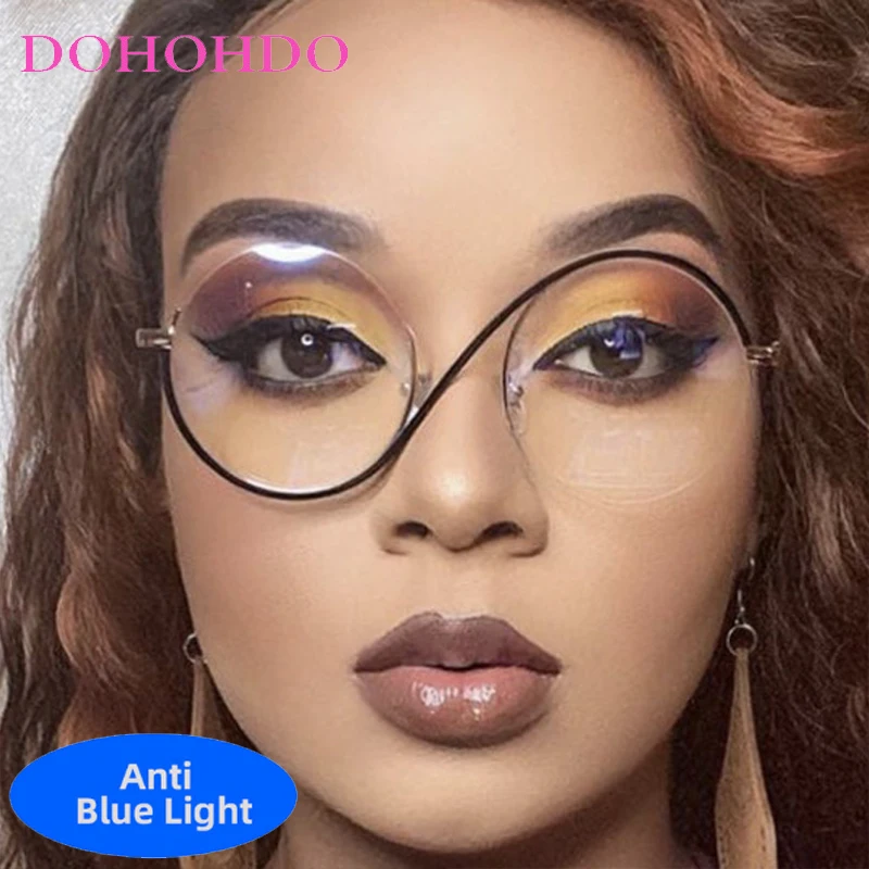 

Luxury Designer Metal Round Half Frame Eyeglasses Women Man Fashion Brand Optical Spectacle Blue Light Blocking Glasses Lentes