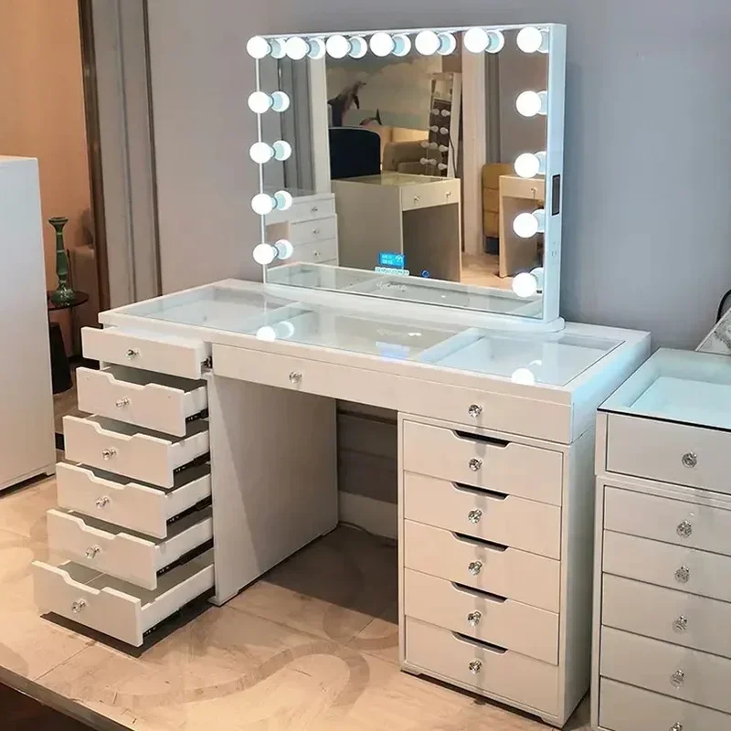 Netizen Dressing Tables Light Luxury Pink Ins Style Makeup Table Light Bulb Studio Dressing Table One Piece Cabinet