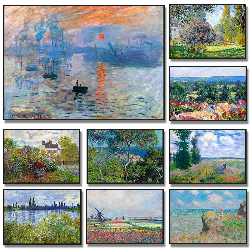 Carteles e impresiones de loto al atardecer, obra de arte famosa de Claude Monet, imagen artística de pared, pintura en lienzo para dormitorio, oficina, cafetería, decoración del hogar
