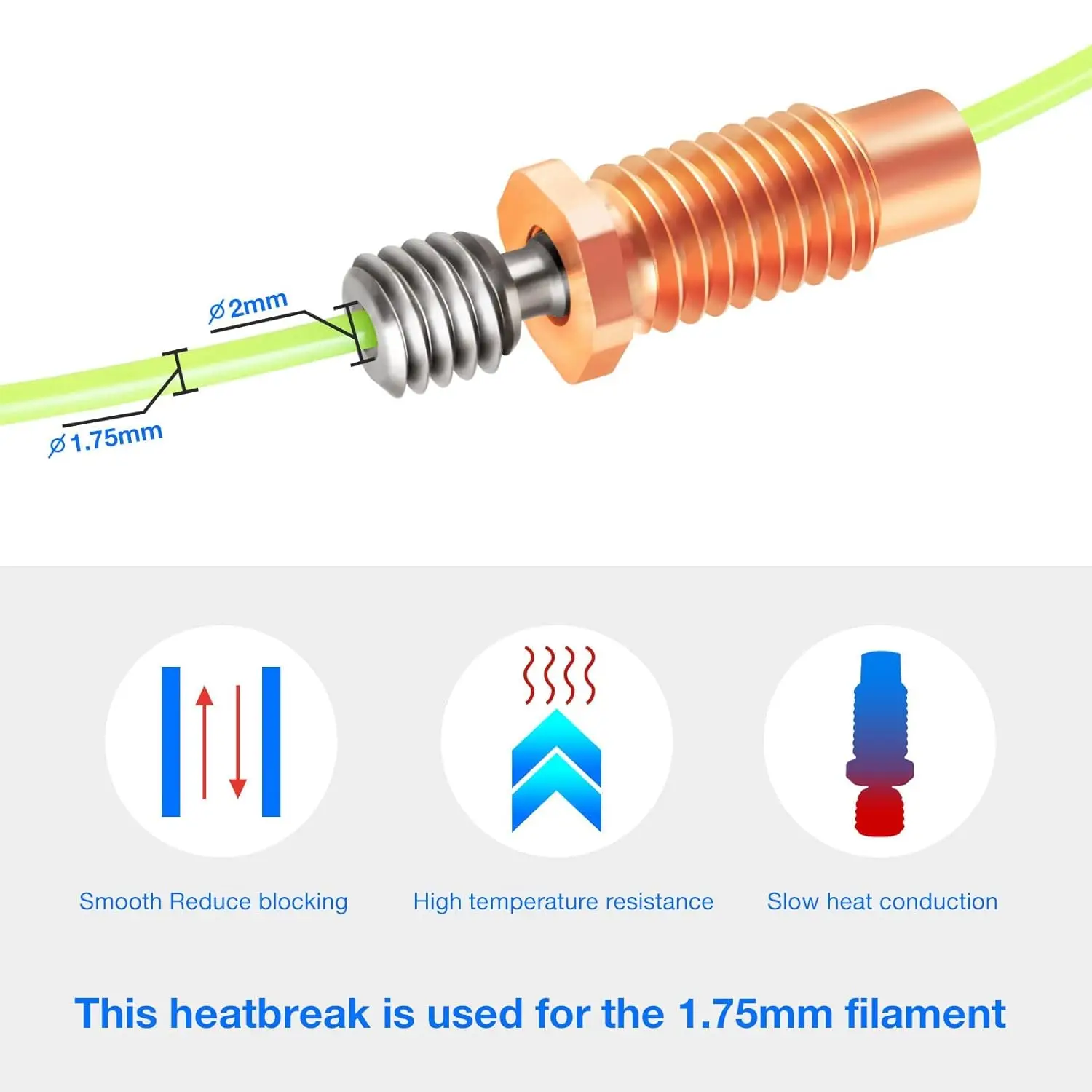 2PCS E3D V6 Hotend Heatbreak All Metal Threaded Upgrade Titanium Alloy and Copper Bimetal Throat Nozzle for V6 Hotend 3D Printer