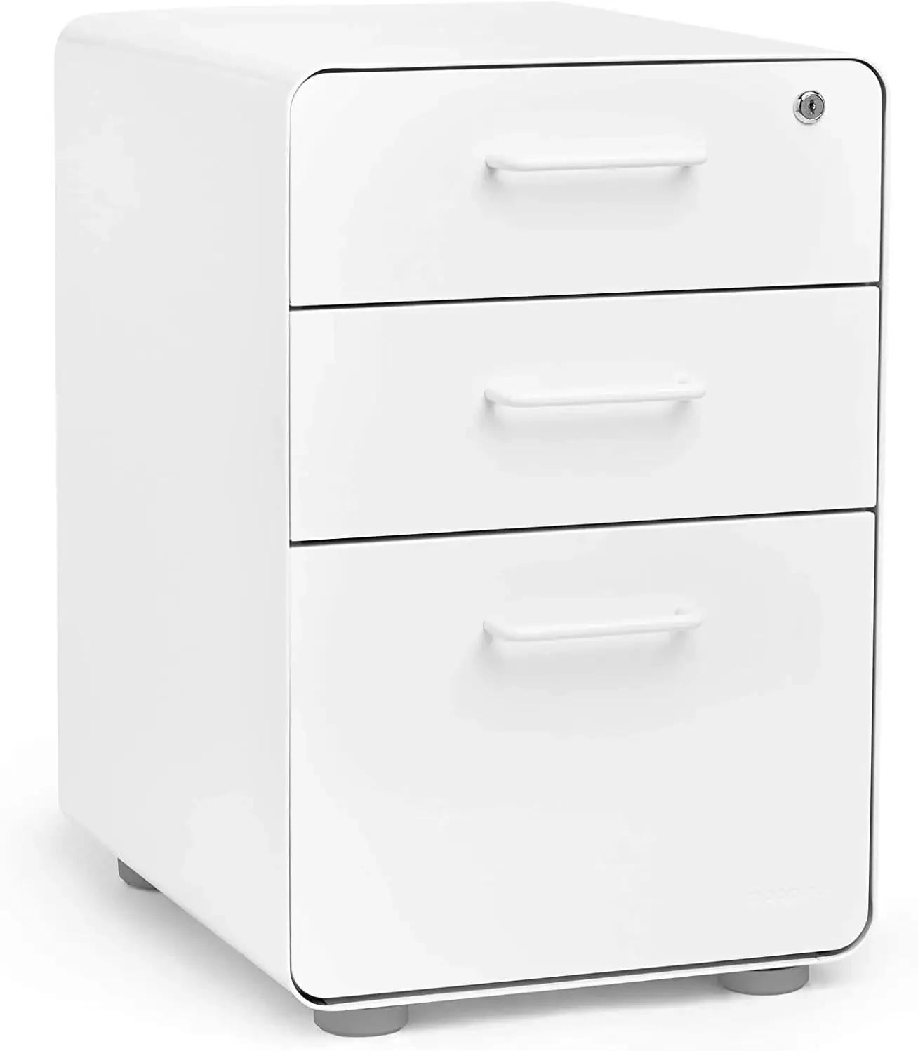 Poppin Stow 3-Drawer File Cabinet - White, 2 Utility Drawers and 1 Hanging File Drawer, Fully Painted Inside and Out, Powder-