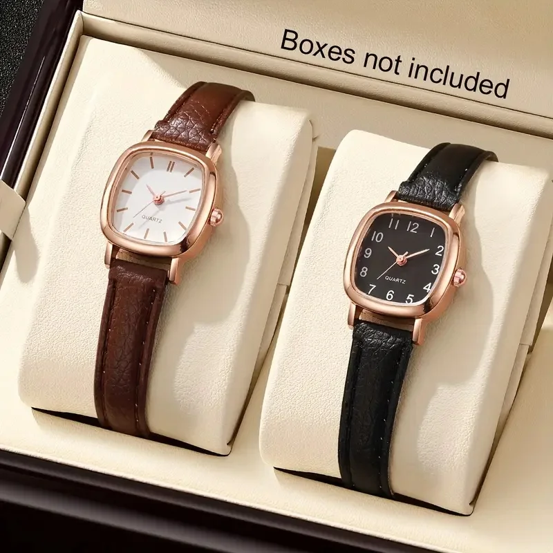 2 watches, fashionable casual ladies' quartz wristwatches, elegant and compact women's student watches, suitable for daily wear
